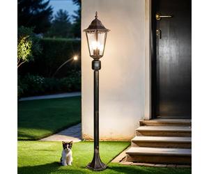 Licht-Erlebnisse Lampione da giardino Bristol II stile rustico con sensore di movimento color bronzo anticato, 112 cm ideale per esterni: terrazzo, cortile e viali