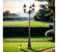 Licht-Erlebnisse Lampione da giardino color oro antico design retrò a 3 luci a forma di lanterna stile candelabro 2,07 m E27 ideale per giardino viale cancello