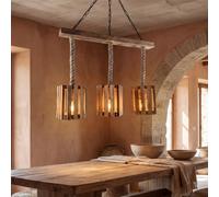 Licht-Erlebnisse Pendelleuchte Olvera 3 Luci E27 Seil 70 cm Legno Flammato