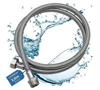 LICHTBLAU Estensione Aquastop in acciaio inox antipiega, 2,0m, attacco 3/4", per lavatrice e lavastoviglie, tubo corazzato dritto/dritto, con guarnizione, universale utilizzabile