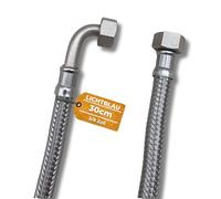 LICHTBLAU Tubo flessibile in acciaio inox, 30 cm, 3/8 pollici, con angolo di 90°, adatto per acqua potabile, rubinetto angolare, tubo corazzato, rubinetto da cucina, bagno e WC