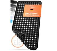 LICHTENHEIM Tappetino da doccia antiscivolo, 88 x 39 cm, con 2 ganci, design a rombi, antiscivolo, vasca da bagno, senza BPA, resistente alla muffa e lavabile (nero)