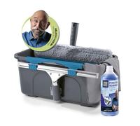 LICHTERBLITZ Set completo per la pulizia dei vetri, professionale, con lavavetri, secchio da 12 litri con ripiano, raschietto, panno in microfibra e detergente, per casa e auto
