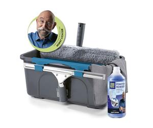 LICHTERBLITZ Set completo per la pulizia dei vetri, professionale, con lavavetri, secchio da 12 litri con ripiano, raschietto, panno in microfibra e detergente, per casa e auto