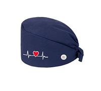 LICHUANUK 1 pcs Berretto Donna Chirurgico Cappello Uomo Cotone Chirurgico con Fascia Regolabile per Fodera Cuffietta Chirurgica Cuffia Infermiera Bandana Chirurgiche (Ricamo cuore, blu scuro)
