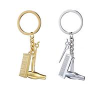 LICHUANUK 2Pcs Portachiavi Forbici Pettine Portachiavi Parrucchiere Portachiavi, Portachiavi Creativo per Asciugacapelli Regalo per Barbiere e Stylist Salon(Argento, oro)