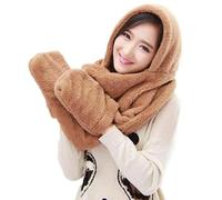 LICIAATWIG Sciarpa calda e morbida invernale da donna, scaldacollo, tasca, cappello, guanti, sciarpa con cappuccio, cappello e guanti, set da 3 pezzi