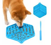 Lick Mat per Cani e Gatti, Tappetino da Leccare in Silicone Alimentare con Spatola, 18.5x15.5cm, Tappetino Olfattivo Cane per Ansia e Noia, Slow Feeder con Ventose per Bagno e Toelettatura, Blu
