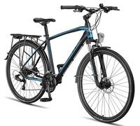 Licorne Bike - Bicicletta da trekking in alluminio, da 28 pollici, cambio a 21 marce, freno a disco, mountain bike, bici da cross, bici ragazzo, ragazza, donna e uomo (da uomo, blu navy)