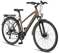 Licorne Bike - Bicicletta da trekking in alluminio, da 28 pollici, con cambio a 21 marce, freno a disco, mountain bike, bici da cross per ragazzo, ragazza, donna e uomo (da donna, color oro scuro)