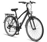 Licorne Bike Bicicletta da trekking Premium da 28 pollici, adatta a uomini, donne, ragazzi e ragazze, con cambio Shimano a 21 marce, L-V-ATB, Donna, nero/grigio, 28 inches