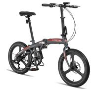 Licorne Bike Phoenix 2D Cross - Bicicletta pieghevole in alluminio, 20 pollici, freno a disco, pieghevole, da uomo e da donna, a 7 marce, telaio in alluminio (ruote Mag Wheels, antracite/rosso)