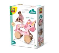 SES Creative - Unicorno in legno 13137 - 2 in 1 da spingere e tirare - Colore giallo