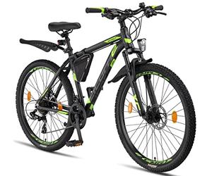 Licorne - Mountain bike Premium per bambini, bambine, uomini e donne, con cambio 21 marce, Bambina, nero/lime (2 freni a disco)., 26 inches