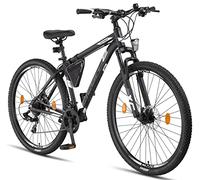 Licorne - Mountain bike Premium per bambini, bambine, uomini e donne, con cambio 21 marce, Uomo, nero/bianco (2 freni a disco)., 29 inches