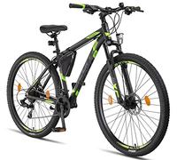 Licorne - Mountain bike Premium per bambini, bambine, uomini e donne, con cambio a 21 marce, Bambina, nero/lime (2 freni a disco)., 29 inches