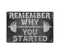Licpact Targa in latta con scritta "Fitness Remember Why You Started", per amanti della palestra, insegna in latta per fitness, decorazione per il fitness, stile retrò, 30,5 x 20,3 cm
