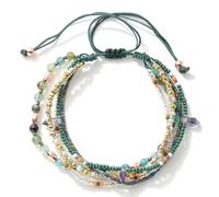 Licsaliwe Bracciale Boho con Perline da Donna, Braccialetto con Cordino Intrecciato Regolabile con Perline di Riso Verde, cavigliera Bohémien impilabile Multistrato