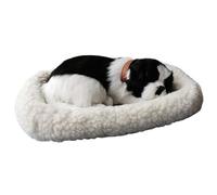 Licsaliwe Cane di pezza che respira - Realistico cane che dorme sul materassino, peluche interattivo respira a batteria, bianco