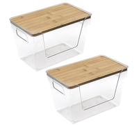 Licsaliwe Dispenser di Sacchetti per la Spazzatura, bidone di stoccaggio impilabile da 2 Pezzi con Coperchio di bambù, Design a frontiera per Cucina e Lavanderia