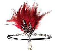 Licsaliwe Fascia per capelli Flapper - Copricapo da donna degli anni '20 con e perla, accessorio per capelli vintage Art Déco per costume di Halloween per feste dell'età del jazz, rosso vino