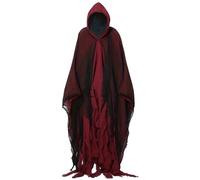 Licsaliwe Mantello di Halloween Lungo 73 Pollici Mantello Bordeaux con Cappuccio Uomo e Donna Costume da Mietitore per Cosplay Halloween per Adulti