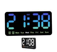 Licsaliwe Orologio da parete digitale a LED, orologio da parete a LED con ampio display, temperatura, data e doppio allarme, alimentato batteria per soggiorno, camera da letto, ufficio, blu