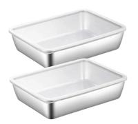 Licsaliwe Pannatura quadrata in acciaio inossidabile, vassoio alimentare impilabile da 2 pc con coperchio, tortiera a fondo piatto per cucina/ 10x8x2