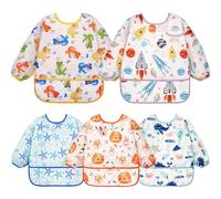 Lictin 5 pezzi Bavaglino a Manica Lunga - Bavaglino Impermeabile per bambini Piccoli Da 6 mesi a 24 mesi bambino,Scollo regolabile