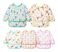 Lictin 5 pezzi Bavaglino a Manica Lunga - Bavaglino Impermeabile Unisex per Bambini Piccoli Da 0 mesi a 2 anni bambino,Orso, cactus, renne, fenicotteri, dinosauri Design(M)