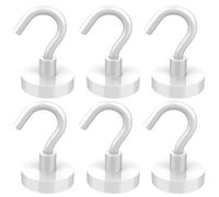 Lictin 6 Pezzi Gancio Magnetico(38KG/83LBS)- 32MM Potente Magnete,Magnete con Gancio Ultra Forte al Neodimio Zincato (Bianco)