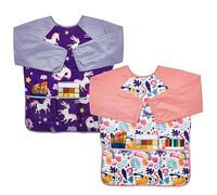 Lictin Grembiule da pittura per bambini, 2 pezzi, per bambini dai 3 agli 8 anni, grembiule da pittura con 3 tasche a maniche lunghe, grembiule impermeabile