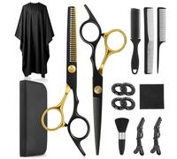 Lictin Ket Forbici Parrucchiere Professionali 15 PCS, Forbici per Capelli Dritte e Forbici per Sfoltire i Capelli in Acciaio Inox Ultra Affilato, Manico Ergonomico, Salone/Casa (Nero E Oro, 6.7")