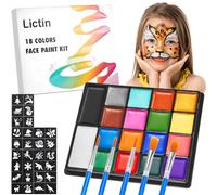 Lictin Truccabimbi Kit,Face Paint-18 Colori,Kit per La Pittura del Viso per Bambini,5 Pennelli Professionali,30 grafica per festa di Halloween, compleanno, Natale Paletta di bellezza,grande regalo