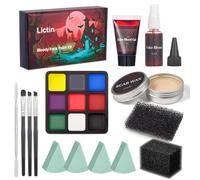Lictin Trucco SFX,Pittura per il Viso e il Corpo di Halloween, Spray e Gel di Sangue Finto - palette di 9 colori per il trucco del viso con cera per cicatrici, trucco da clown teschio vampiro