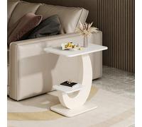 LIDANGUH Tavolino da caffè rettangolare compatto, elegante tavolino consolle per ingresso e lato divano, doppio ripiano con ampio piano d’appoggio, per soggiorno(White+White A,50cm/19.7in)
