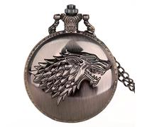 LIDCOM Orologio da taschino al quarzo da casa vintage retrò Orologio da taschino con pendente da donna con fuoco e sangue impressionante di lupo, bronzo