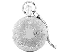 LIDCOM Orologio da taschino meccanico argento Motivo floreale Guscio in rame Carica automatica Orologio a sospensione retrò Orologio da taschino con numeri romani blu, modello B