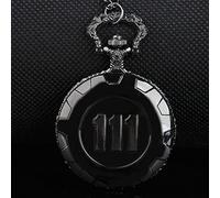 LIDCOM Silver Gold Game Fallout Creative Text 111 Orologio da taschino al quarzo Collana con ciondolo analogico Orologi da uomo Regali da uomo da donna,Nero