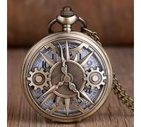 LIDCOM Steampunk bronzo antico movimento ad ingranaggi al quarzo orologio da taschino ciondolo regalo con catena orologi da tasca Fob orologio regalo ragazzi uomini