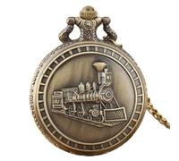 LIDCOM Vintage Retro Bronze Hollow Train Locomotiva Steampunk Orologio da taschino al quarzo Donna Uomo Collana Ciondolo con catena Regalo di compleanno, Icon catena da 80 cm