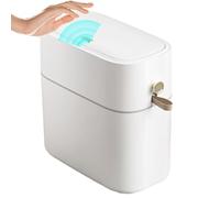 Lidded Trash Can - Lightweight White Beige, Space Saving Waste Basket | 28 x 15 x 29 cm Slim 8L Drawstring Container Designed For Bathroom, Desk, Laundry, RV, Kitchen, Dormitory, And Use With