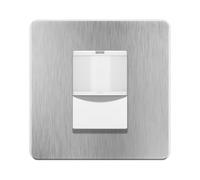 LIDER Interruttore della luce con sensore di movimento PIR, modalità occupazione/vacanza, copertura piastra metallica resistente, nessuna terra, nessun neutro, ritardo regolabile, certificato UKCA