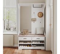 LieABak Set appendiabiti da parete, 104 x 35 x 180 cm, con scarpiera e specchio, set da 2 cassetti, appendiabiti da parete per ingresso, bianco