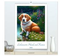 Liebenswerte Hunde und Katzen (hochwertiger Premium Wandkalender 2026 DIN A2 hoch), Kunstdruck in Hochglanz: Zauberhafte Hunde- und Katzenbilder im Stil naiver Malerei