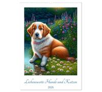 Liebenswerte Hunde und Katzen (Wandkalender 2026 DIN A2 hoch), CALVENDO Monatskalender: Zauberhafte Hunde- und Katzenbilder im Stil naiver Malerei