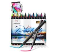 LIEBERGE Set di pennelli premium - 24 colori ad acquerello + 2 pennelli per serbatoio dell'acqua - Pennelli con punta flessibile per acquerello, scrittura manuale, bullet Journal, calligrafia