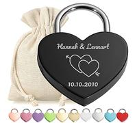 Liebeschloss - Lucchetto a forma di cuore con incisione personalizzata, motivo a forma di cuore con freccia, lucchetto personalizzato, sacchetto regalo, coppia di regali, fidanzamento, fidanzata
