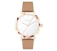 LIEBESKIND BERLIN donna orologio da polso - Rundes Gehäuse con gemustertem Acetat-Topring - Lederarmband - Schlichtes Ziffernblatt - Elegante Quarzuhr - Oro rosa e Braun