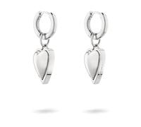 LIEBESKIND BERLIN - Orecchini a cerchio in metallo a forma di cuore, in acciaio inox, argento, 2,8 cm, chiusura a cerniera, impermeabile e delicato sulla pelle